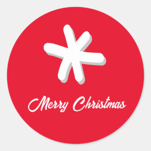 Minimal White Snowflake Merry Christmas Red Classic Round Sticker