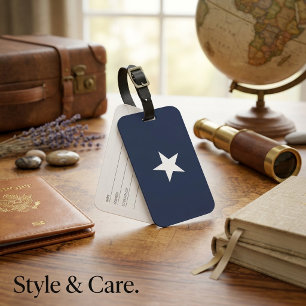 Minimal White Star Mark Navy Blue Travel Luggage Tag