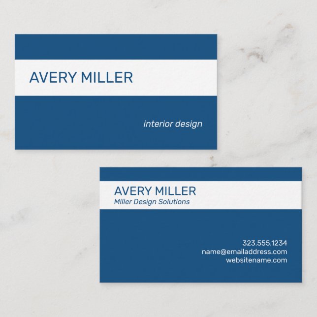 Minimal White Stripe on Blue Business Card (Front/Back)