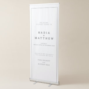 Minimal white with grey outline and text wedding retractable banner