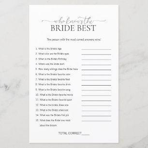 Minimal Who Knows The Bride Bridal Shower Game