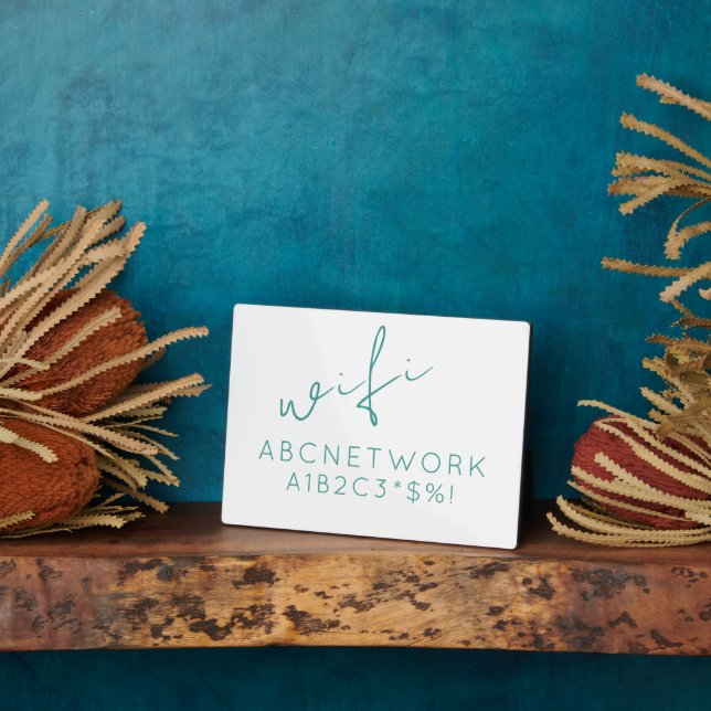 Minimal Wifi Password Sign Turquoise Plaque (Side)