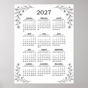 Minimal Wild Flower Botanical Floral 2027 Calendar Poster