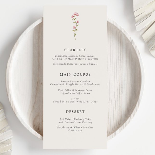 Minimal Wildflower Beige Boho Floral Wedding Menu (Creator Uploaded)