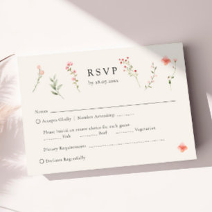 Minimal Wildflower Beige Boho Floral Wedding RSVP Card