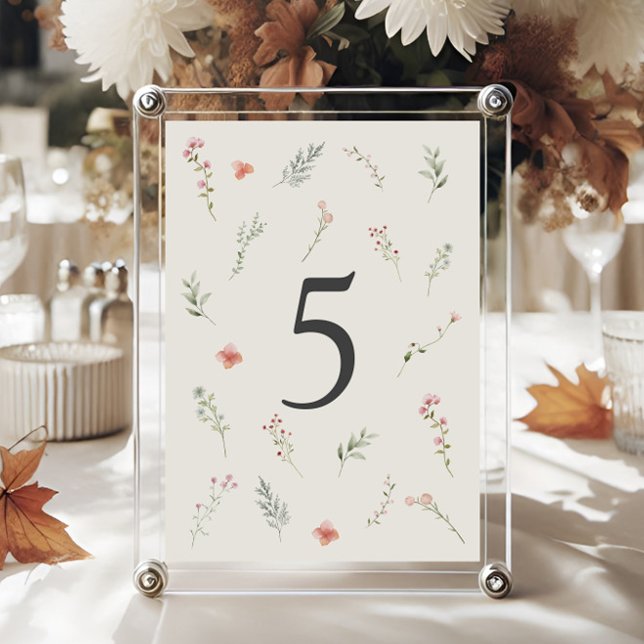 Minimal Wildflower Beige Boho Floral Wedding Table Number (Creator Uploaded)