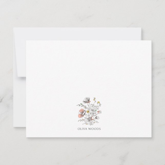 Minimal Wildflower Botanical Name Stationery  Card (Front)