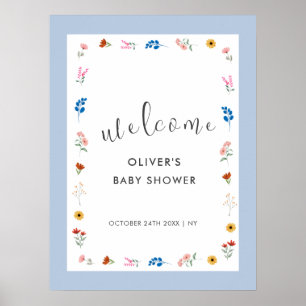 Minimal Wildflower Boy Baby Shower Welcome Poster