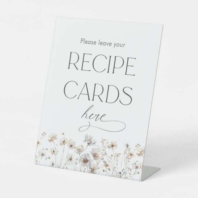 Minimal Wildflower Bridal Shower Recipe Cards  Pedestal Sign (Front)