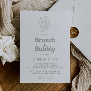 Minimal Wildflower Brunch and Bubbly Bridal Shower Invitation