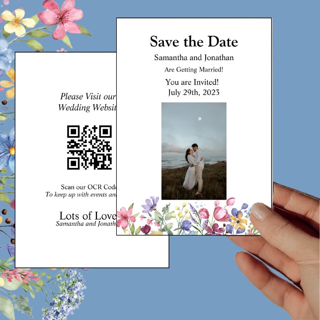 Minimal Wildflower Custom Photo Save the Date Card (Creator Uploaded)