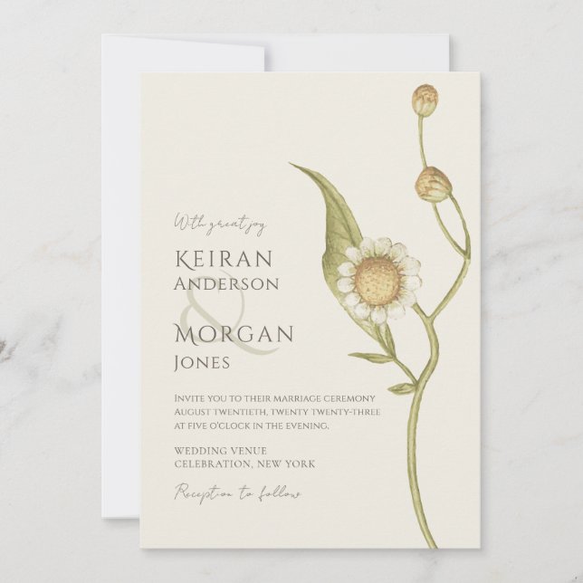Minimal Wildflower Daisy Boho Simple Wedding Invitation (Front)