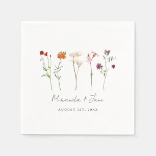 Minimal Wildflower Lesbian Pride Floral Wedding Napkin