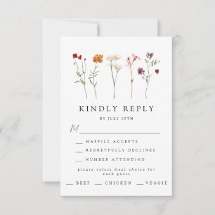 Minimal Wildflower Lesbian Pride Floral Wedding RSVP Card