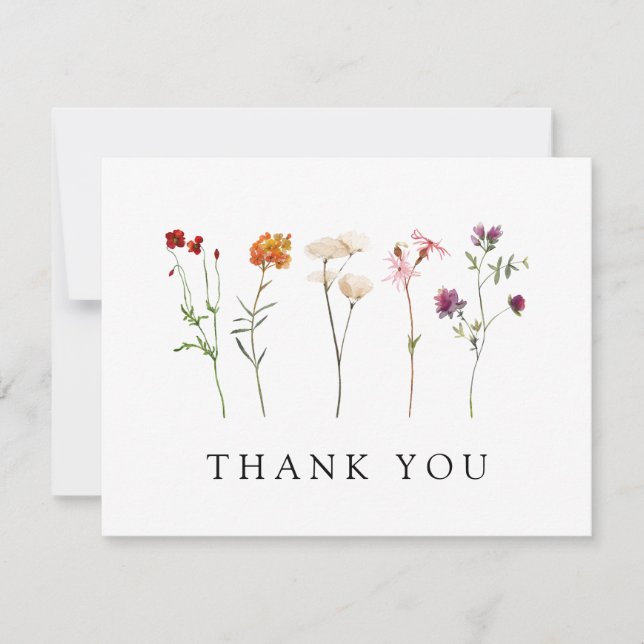 Minimal Wildflower Lesbian Pride Floral Wedding Thank You Card (Front)