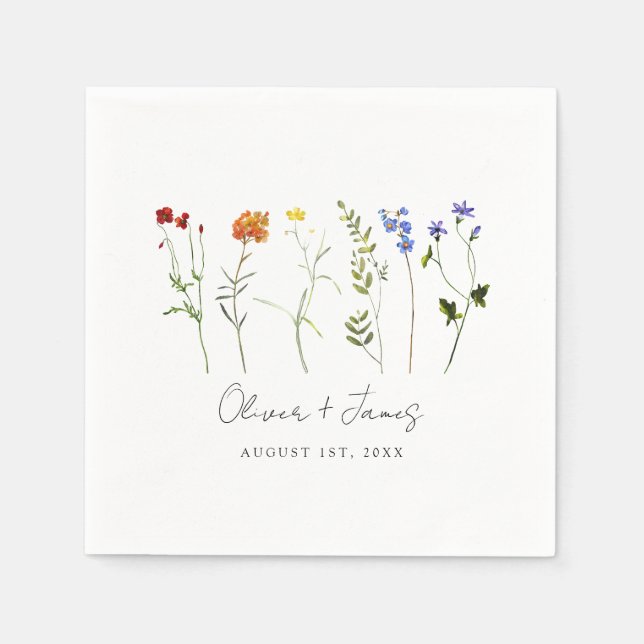 Minimal Wildflower LGBTQ Gay Pride Floral Wedding Napkin (Front)