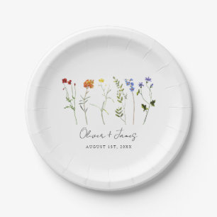 Minimal Wildflower LGBTQ Gay Pride Floral Wedding Paper Plate