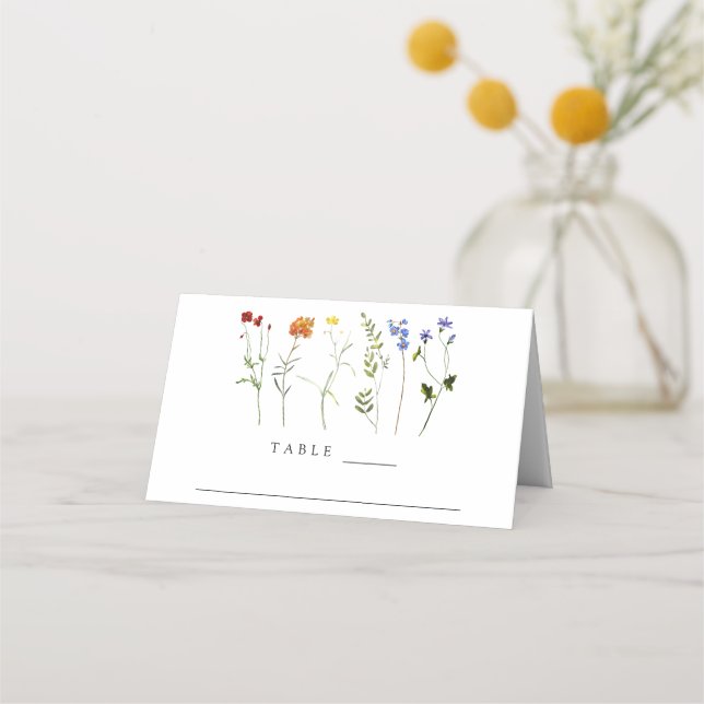 Minimal Wildflower LGBTQ Gay Pride Floral Wedding Place Card (Front)
