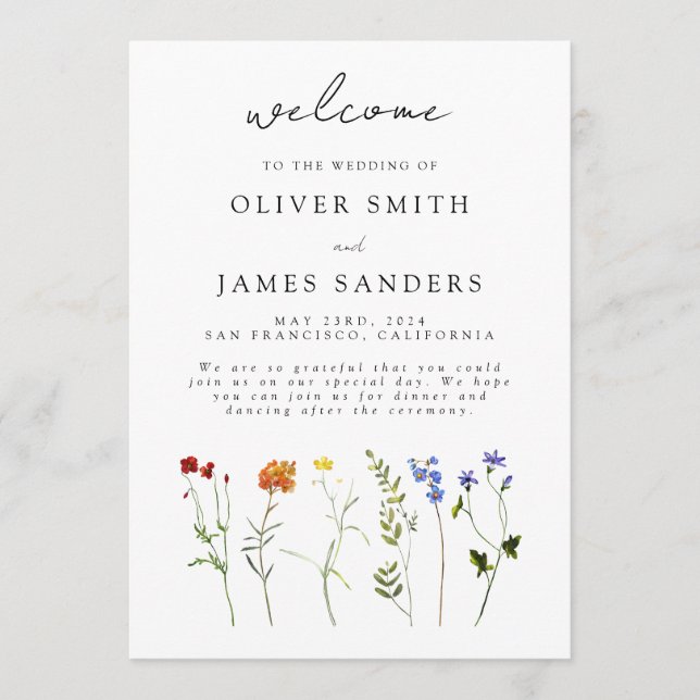 Minimal Wildflower LGBTQ Gay Pride Floral Wedding Programme (Front)