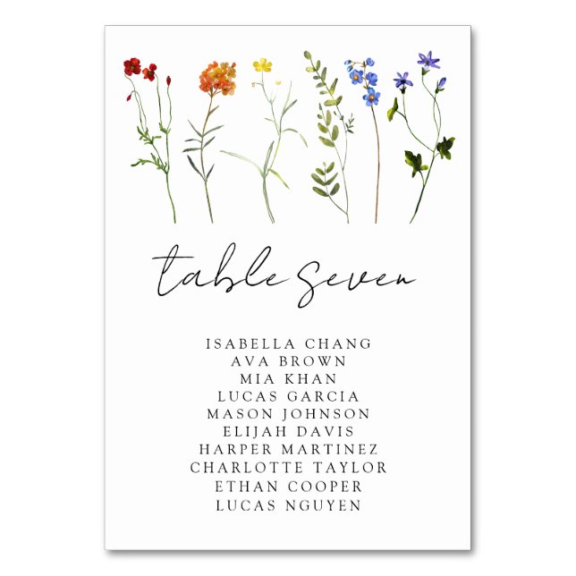 Minimal Wildflower LGBTQ Gay Pride Floral Wedding Table Number (Front)