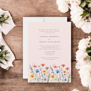 minimal wildflower modern elegance wedding invitation