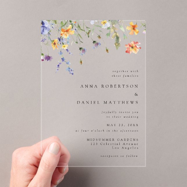 Minimal Wildflower Wedding Acrylic Invitations (Insitu (Handheld))