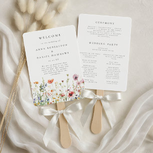Minimal Wildflower Wedding Program Hand Fan