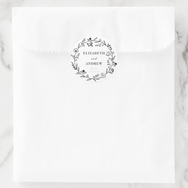 Minimal Wildflower | Wreath Wedding Favour Sticker (Bag)