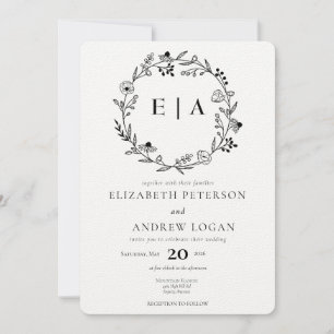Minimal Wildflower   Wreath Wedding Invitation