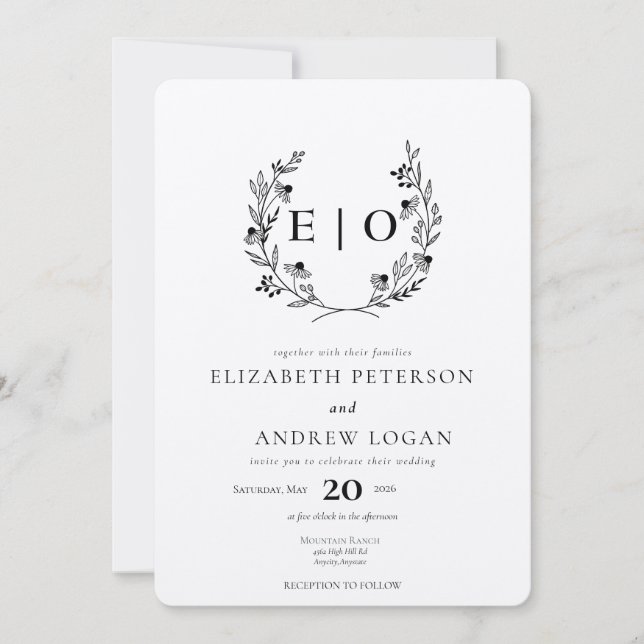 Minimal Wildflower | Wreath Wedding Invitation (Front)