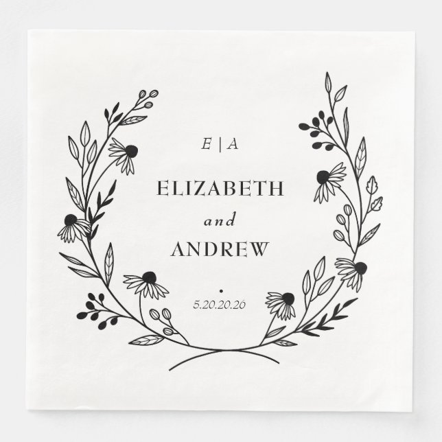 Minimal Wildflower | Wreath Wedding Napkin (Front)