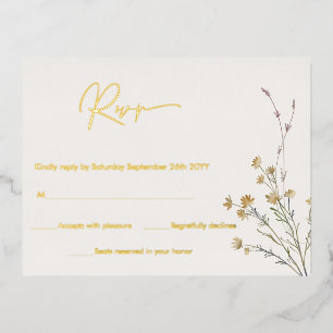 Minimal Wildflowers Floral Simple RSVP Real Gold Foil Invitation Postcard