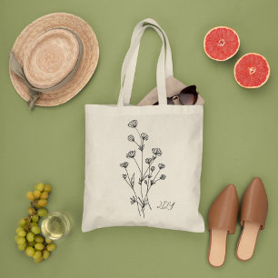 Minimal Wilf Flowers , bohemiam minimal Tote Bag