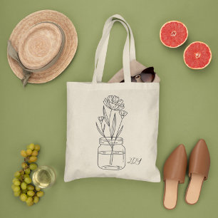 Minimal Wilf Flowers , bohemiam minimal Tote Bag