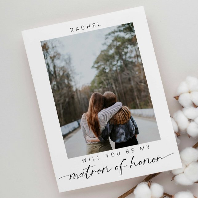 Minimal Will you be my Matron of Honour Photo Chic Postcard (Creator Uploaded)