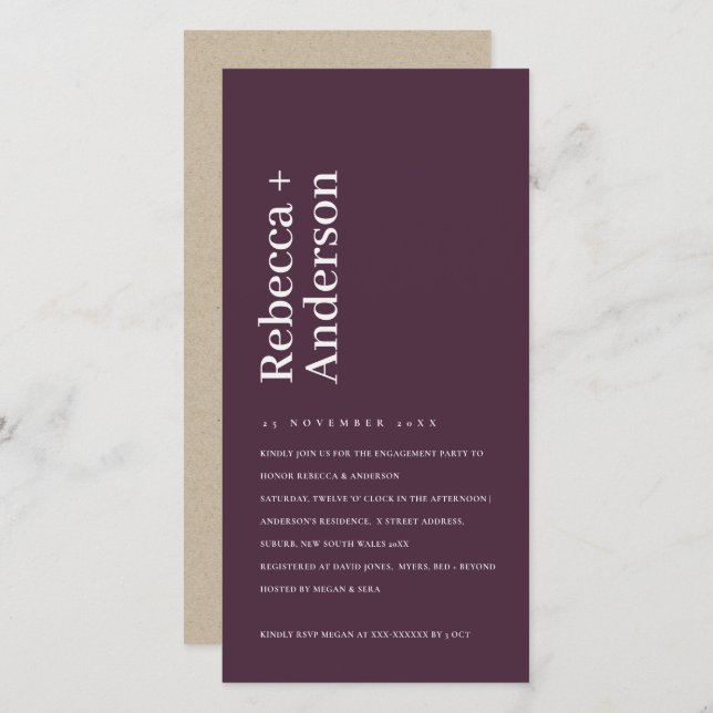MINIMAL WINE PLUM TYPOGRAPHY ENGAGEMENT INVITE (Front/Back)