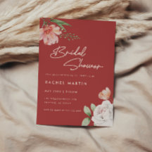 Minimal Wine Red Watercolor Floral Bridal Shower