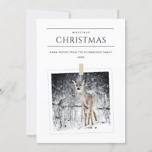 MINIMAL WINTER PHOTO SNOW DEER MERRIEST CHRISTMAS HOLIDAY CARD