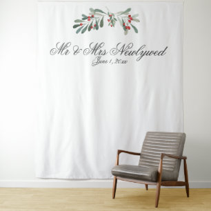 Minimal Winter Sprigs Wedding Photo Backdrop Tapestry