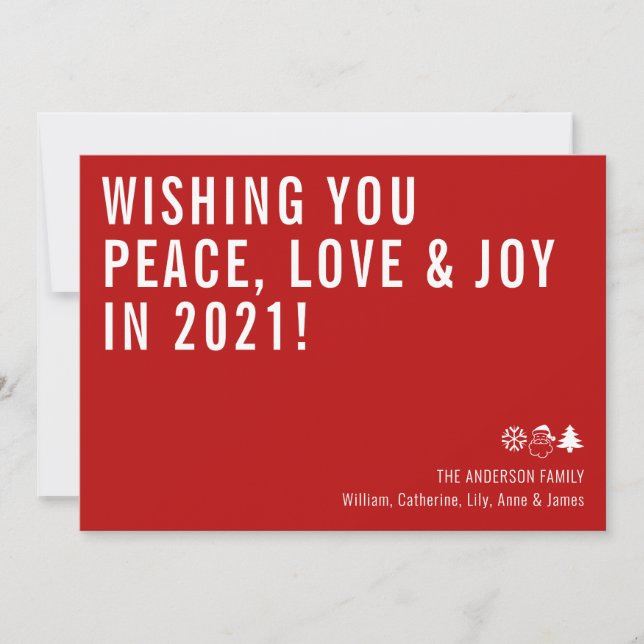 Minimal Wishing You Peace Love Joy 2021 New Year Holiday Card (Front)