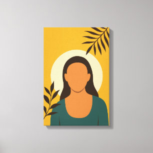 Minimal Woman Portrait with Leaves Canvas Print