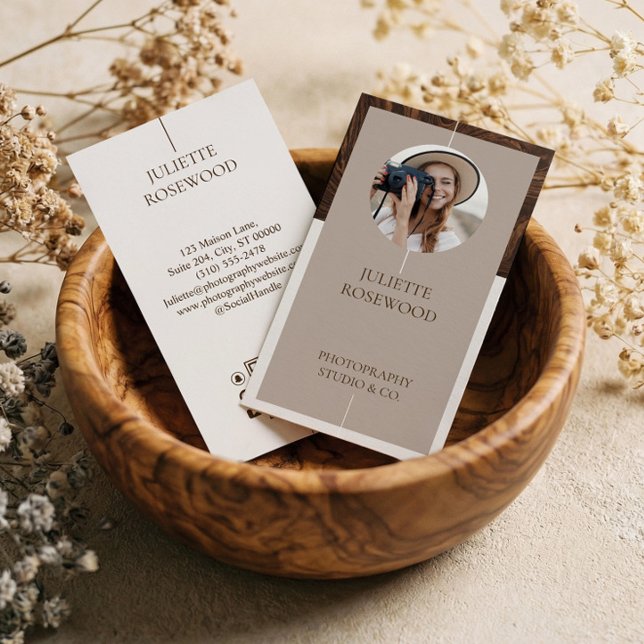 Minimal Woodgrain Photo Photography Professional  Business Card (Minimal Woodgrain Photo Photography Professional Business Card)