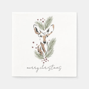 Minimal Woodland Deer Watercolor Christmas Holiday Napkin