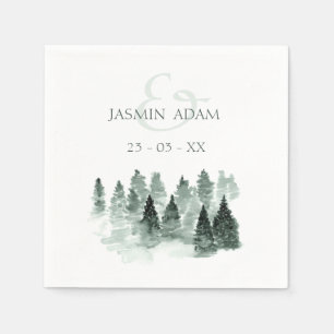 Minimal Woodland Trees Rustic Green Wedding Napkin