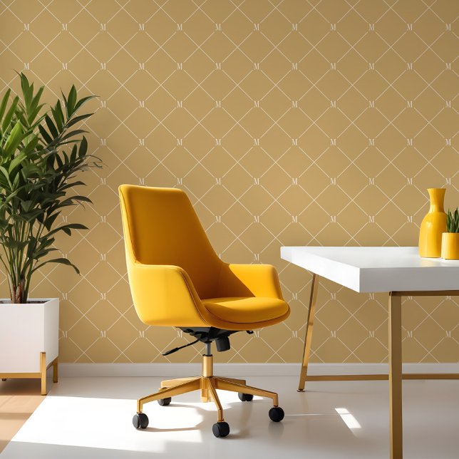 Minimal Yellow Diagonal Chequered Monogram Pattern Wallpaper (Minimal Yellow Diagonal Checkered Monogram Pattern Wallpaper)