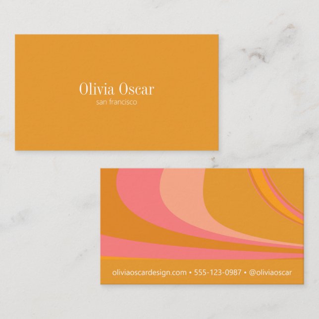 Minimal Yellow Pink Unique Abstract Marble Art  Business Card (Front/Back)