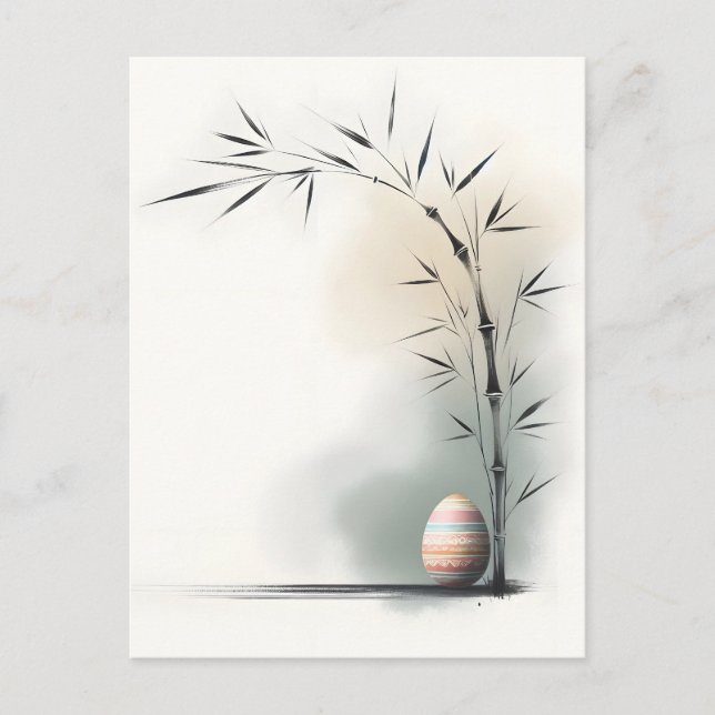 Minimal Zen Spring Bamboo Easter Egg Announcement Postcard (Front)