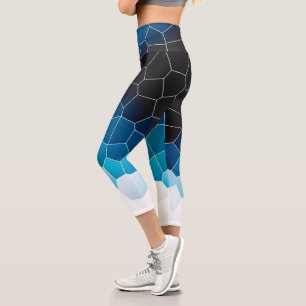 Minimalism Abstract Art Blue White Cells Capri Leggings