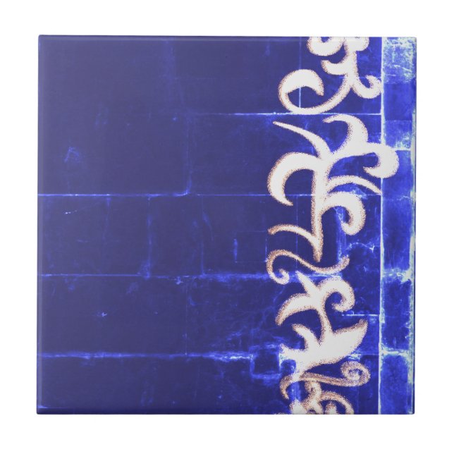 Minimalism Abstract Art Blue White Hand Drawing Tile (Front)