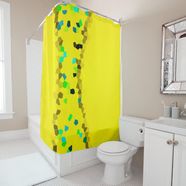 Minimalism Abstract Art Pale Blue Black Yellow Shower Curtain (In Situ)